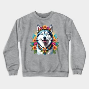 Hippie Husky in Flowers Crewneck Sweatshirt